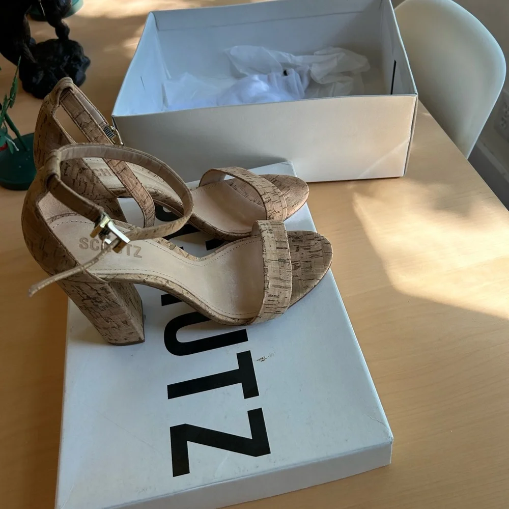 SCHUTZ Cork Block Heel Sandals in Natural Tan - Picture 4 of 4